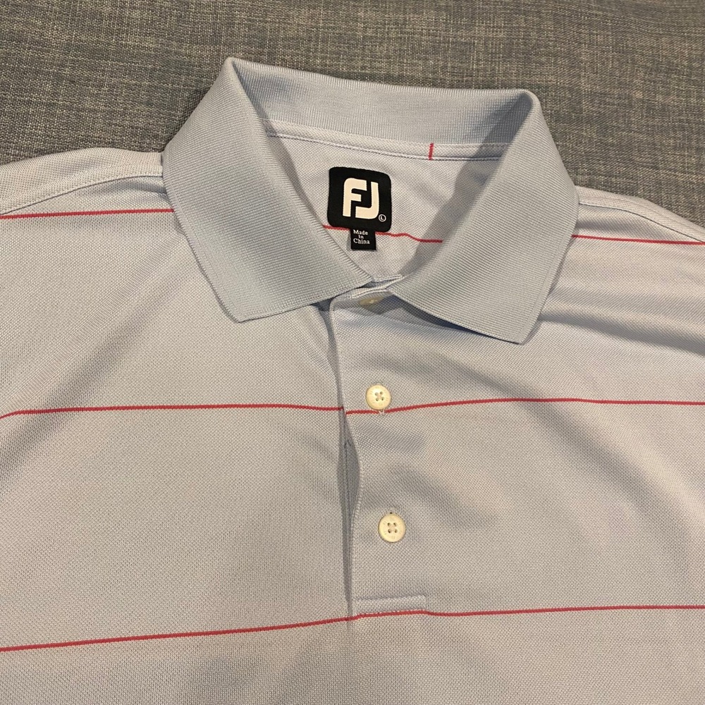 FootJoy Mens ProDry Golf Polo Shirt Light Blue Red Striped Large L Short Sleeve